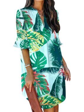 Chic Summer V Neck Ruffle Short Sleeve Shift Dress for Women - Perfect for Any
